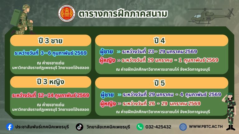 📣ประชาสัมพันธ์ ตารางฝึกภาคสนาม นักศึกษาวิชาทหาร