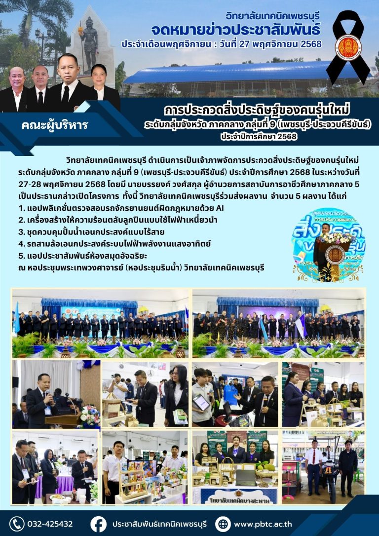 การประกวดสิ่งประดิษฐ์ของคนรุ่นใหม่ ระดับกลุ่มจังหวัด ภาคกลาง กลุ่มที่ 9 (เพชรบุรี-ประจวบคีรีขันธ์) ประจำปีการศึกษา 2568